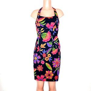 Harold's Sleeveless Halter Sheath Dress XS* / XXS* Black Multicolor Floral Print